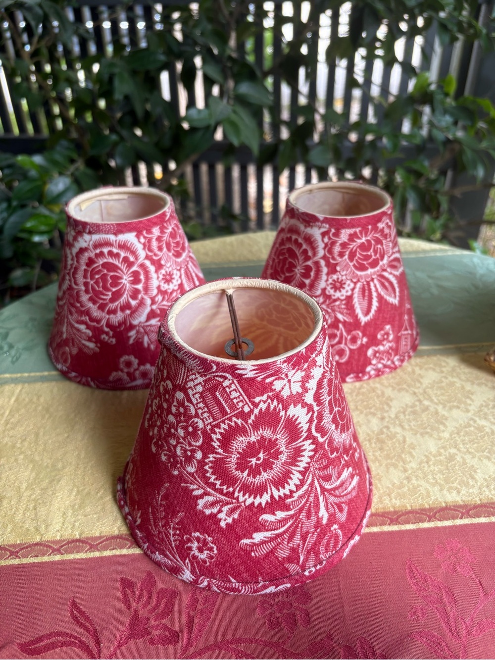 Pierre Deux Red Toile Floral Fabric Lamp Shades ♥️ Set of 3